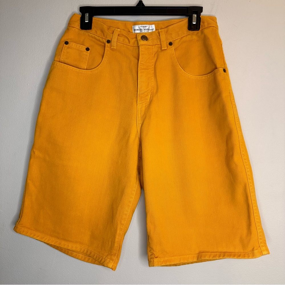 Vintage GUESS Georges Marciano Women's Yellow Jeans Shorts Button Fly USA Sz 29